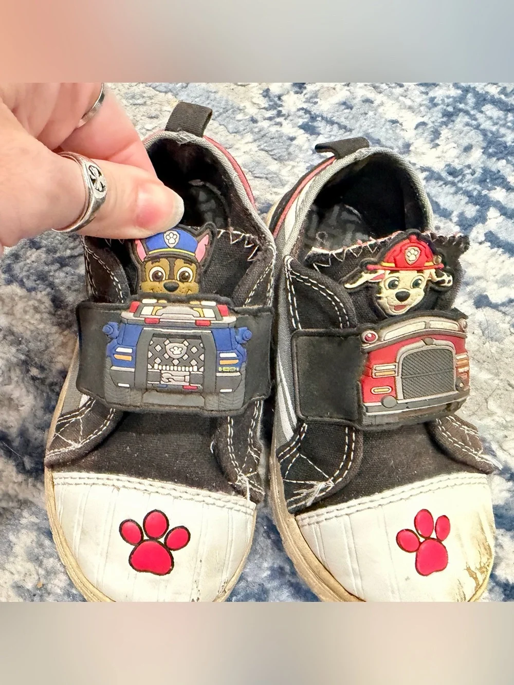 Paw Patrol Kids Black Sneakers with White Toecaps and Red Paw Accents